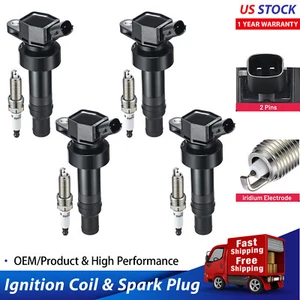 4 Ignition Coils Pack UF652 + Spark Plug For 2012-2017 Hyundai Veloster 1.6L 14 - Picture 1 of 8