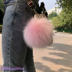 15cm/6" großer echter Fuchspelz Bommel Ball Taschenanhänger Schlüsselring Tasche Handtasche Telefon Anhänger - Bild 1 von 26