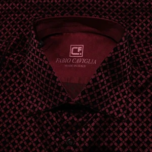 Fabio Caviglia NWOT Casual Button Down Shirt Size M Red/Black Velvet Silk Blend - Picture 1 of 9