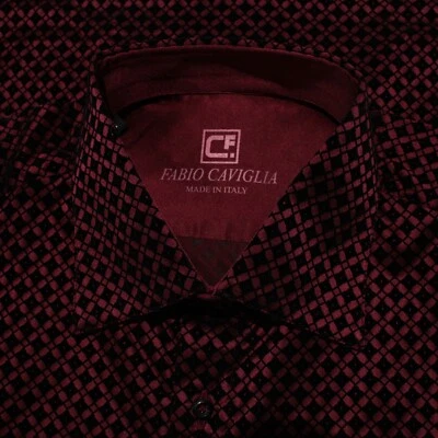 Fabio Caviglia NWOT Casual Button Down Shirt Size M Red/Black Velvet Silk Blend - Image 1 of 4