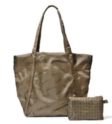 Victoria's Secret PINK Extra Large Army Green Tote w Matching Makeup Bag NWT - Image 1 of 2