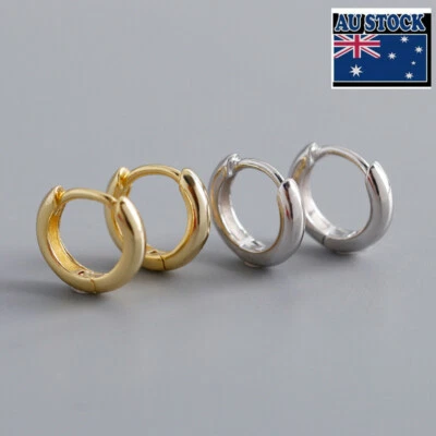 Classic Woman REAL S925 Sterling Silver Thick Huggie Hoop Earring Clip 1 Pair - Image 1 of 4