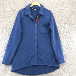 Soft Surroundings Shirt Womens Medium Willow Blue Shacket Snap Up Knit Fleece - Picture 1 of 9