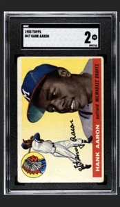 1955 Topps #47 Hank Aaron Baseball Card SGC 2 Centered HOF Braves 2nd Year - Picture 1 of 2