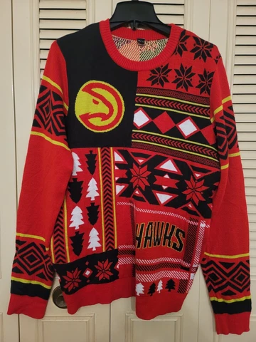 Atlanta Hawks Old School Sweater Size L New Red Black Yellow NBA Cover