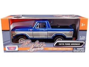 1/24 MotorMax 1978 Ford Bronco Ranger XLT & Spare Tire OPENTOP Blue Silver 79372 - Picture 1 of 1