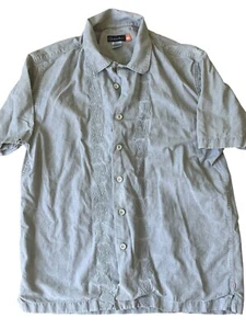 Quicksilver Button Down Shirt Mens Medium Khaki Embroidered Surf Hawaiian Resort - Picture 1 of 8