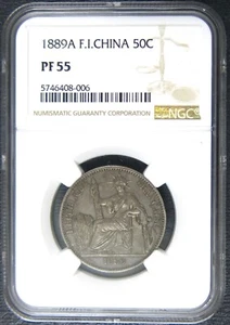 French Indochina 50 Cents, 1889-A NGC PF 55 - 100 coins minted (Proof; Lec-255). - Picture 1 of 12