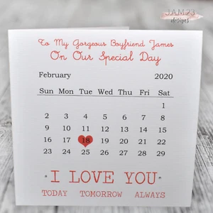 Personalised Anniversary Calendar Card Boyfriend Girlfriend Husband Wife 1st etc - Picture 1 of 10