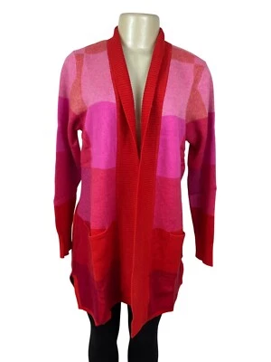 Suéter cárdigan Isaac Mizrahi Live frente abierto tejido rosa y rojo talla S Foto 1 de 4
