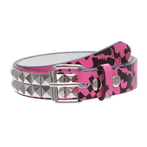 Kids Snap On Art work Skull Cross Bone Punk Rock Silver Studded Leather Belt - Picture 1 of 26