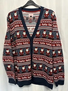 -946 George Unisex Sz L 18/20 44”Chest Navy Festive Knit&Bells Xmas Cardigan - Picture 1 of 5