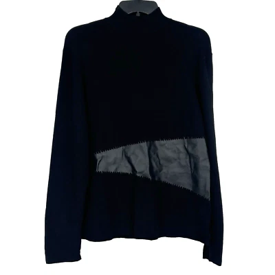 Top tejido acanalado negro Spenser Jeremy panel de cuero manga larga cuello falso talla L Foto 1 de 4