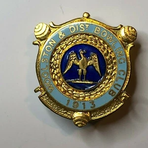 Enamel Woolston & District Bowling Club 1913 Badge By Thomas Fattorini - Picture 1 of 4