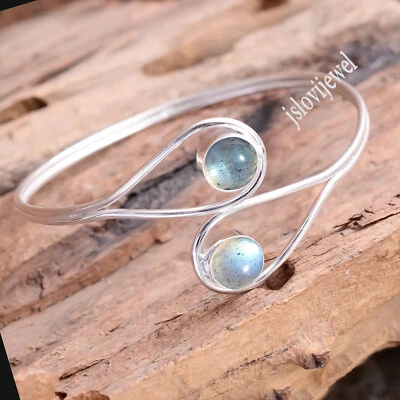 Blue Fire Labradorite Gemstone Bangle 925 Sterling Silver Bracelet For Everyday - Image 1 of 4