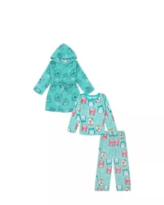 Squishmallows Character Girl's 3-Piece Super Soft Hooded Robe & Pajama Set. Sz 4 - Picture 1 of 6