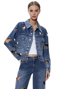 alice olivia Jeff Embellished Cropped Denim Jacket $550 SZ L - Picture 1 of 8