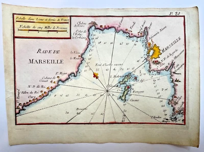 MARSEILLE FRANCE  1764 JOSEPH ROUX ANTIQUE SEA CHART 18TH CENTURY - Image 1 of 2