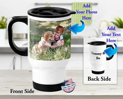 Taza de viaje personalizada de acero inoxidable tu foto 14 oz aislada con mango Foto 1 de 4