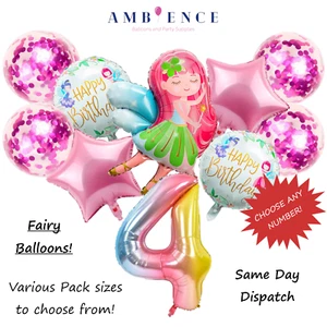 Hadas Hadas Rosa Cumpleaños Fiesta Lámina Globos Decoraciones Niñas Edad Helio Aire - Imagen 1 de 14
