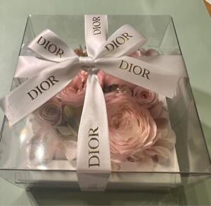 Christian Dior novelty Preserved Pink Rose Flower Wrapped Acrylic Box Gift