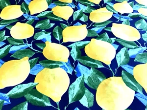 Richloom Solarium Outdoor Fabric Lemons Citrus in Sapphire 4.5 Yard Lot - Picture 1 of 6