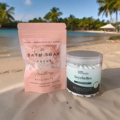 Aromatherapy Bath Salts Pouch & Sassy Shop Seychelles Whipped Soap Bundle 😀