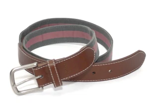 VENTURE BELTS Braun Leder Ziegelrot/Grau Stoff Golf Gürtel - Größe 36 Hergestellt in den USA - Bild 1 von 9