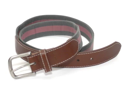 Cinturón de golf de tela roja/gris ladrillo cuero marrón - talla 36 hecho en EE. UU. Foto 1 de 4