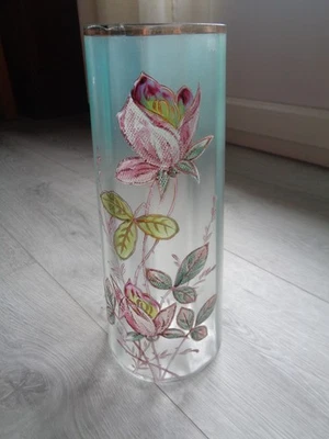ANCIEN VASE EN VERRE EMAILLE DECOR FLORAL LEGRAS??  NON SIGNE - Photo 1/4