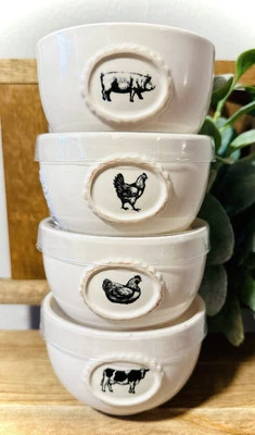 New SET Rae Dunn Farm Line Nest Graze Oink Cluck Ramekin Dipping Bowls - Image 1 of 3