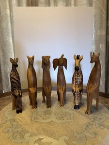 Set Of 6 Hand Carved African Animals - Picture 1 of 24