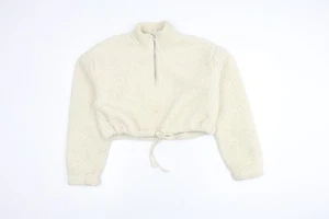 Topshop Women’s Ivory Cropped Zip Hoodie UK 8 - Picture 1 of 12