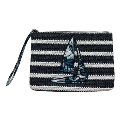 Vera Bradley Shore Enough Straw Beach Wristlet Navy Blue White Sailboat Clutch - Image 1 of 4