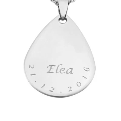 Collana in acciaio ciondolo a forma di goccia personalizzata con incisione - Immagine 1 di 4