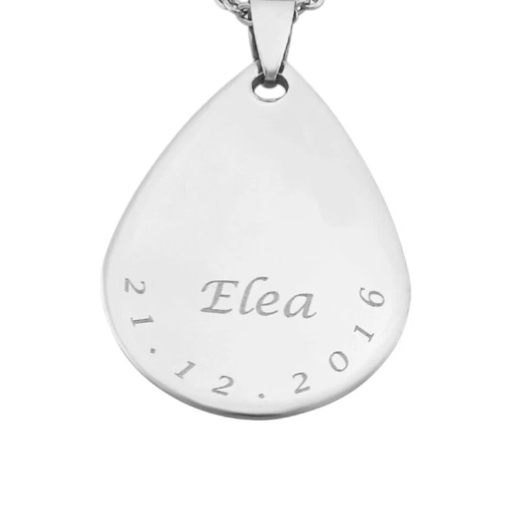 Collana in acciaio ciondolo a forma di goccia personalizzata con incisione - Immagine 1 di 4