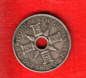NEW GUINEE ONE SHILLING 1938 SILVER - Picture 1 of 2