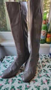 Vintage Salvatore Ferragamo grau Leder hoher Reißverschluss kniehohe Stiefel - Bild 1 von 9