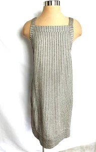 FOR CYNTHIA Size XL Natural Tan Black Stripe Linen Side Button Trim Dress XL - Picture 1 of 6