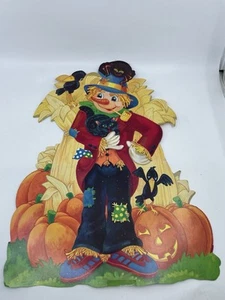 Vintage Halloween Herbst Pappe gestanzt Vogelscheuche Katze Krähe Kürbis Spinne 2-seitig - Bild 1 von 8