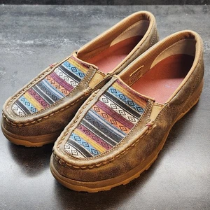 Twisted X Driving Moc Aztec Textile Brown Leather Womens  Sz 9 WXC0005 Loafer - Picture 1 of 8