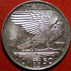 1941 XIX Italia 50 Centesimi Vittorio Emanuele III KM# 76b - Foto 1 di 2