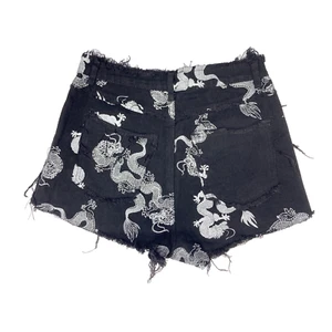 Dragon Jean Shorts Womens M 30 Black High Rise Distressed Stretch Denim Cut Offs - Picture 1 of 14