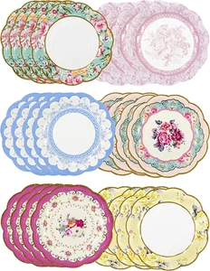 Pack of 24 Vintage Floral Paper Plates with Scalloped Edge | Truly Scrumptiou... - Picture 1 of 12