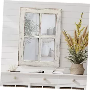 Rustic Small Window Pane Mirror Wall Decor 11 x 16 inches, Hanging Style 1 - Picture 1 of 7