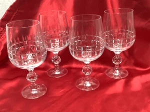 Bohemia Belfast Crystal 6 5/8" Water Glasses Ball Stem Czech Bohemian Set of 4 - Picture 1 of 4