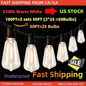 50-300 FT LED Outdoor String Lights with Edison Shatterproof Bulbs, Weatherproof - Picture 1 of 13