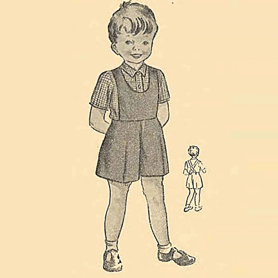 1950s Pattern, Little Boy's Short Dungarees, Play-suit - Age=Two to Three - Image 1 of 1