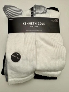 Kenneth Cole Men’s Ribbed Crew Socks – 6 Pairs (White, Gray, Black) – 8-12 Size - Picture 1 of 2