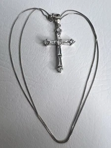 Vintage Baguette Cz Cross 925 Sterling Silver Necklace 20” - Picture 1 of 6